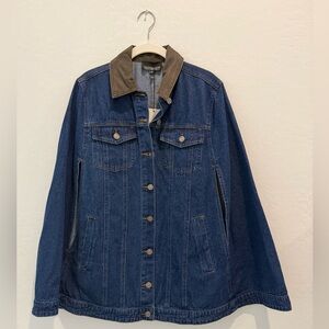 Stitch And Feather Dark Denim Cape with Brow Faux Leather Collar NWT